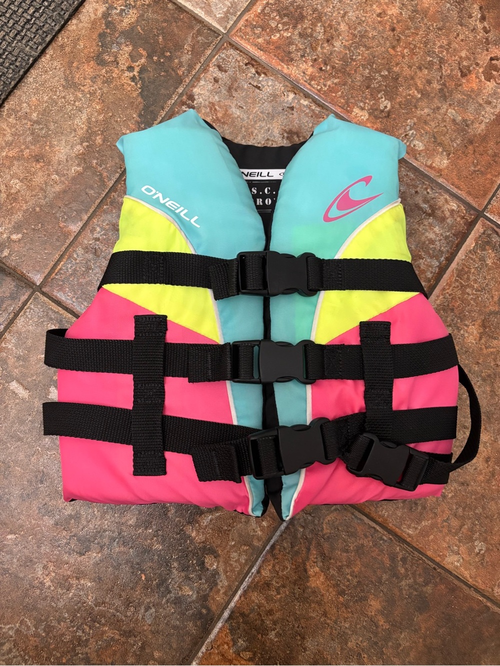 O'Neill Kids Life Jacket - Teal, Pink, Neon Yellow